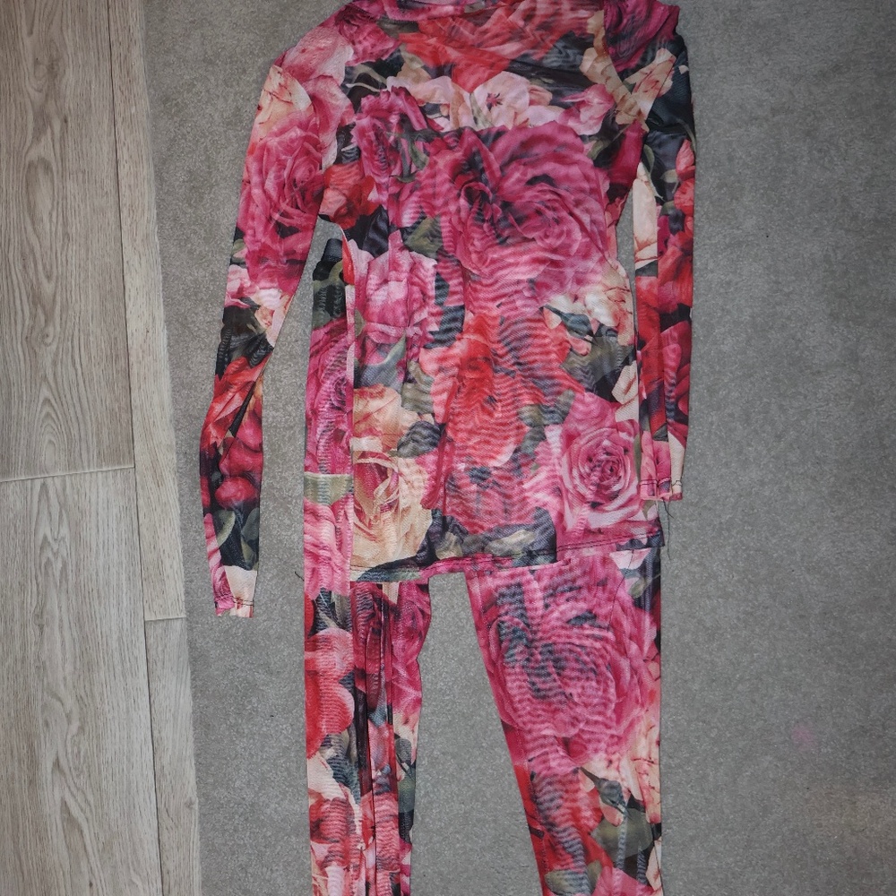 Two Piece Pants Set | Floral Mesh | Fashion Nova